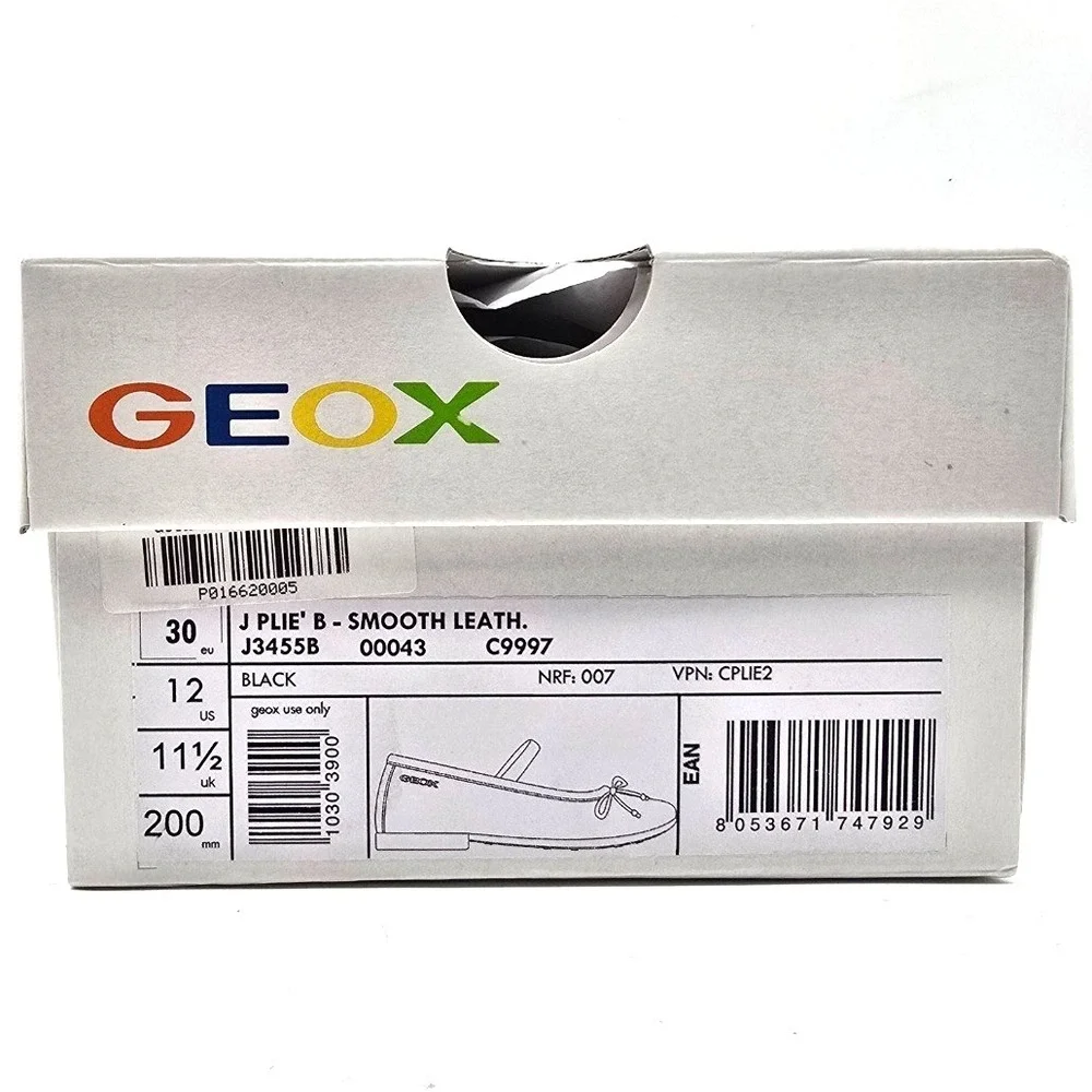 Girls GEOX Black Leather Ballet Flats‎ US 12 J Plie B Toddler Big Kid J3455B